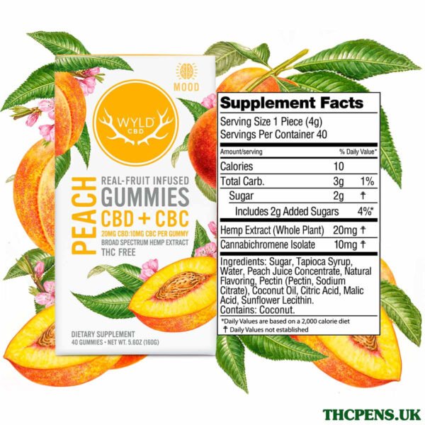 Wyld-CBD-Peach-Gummies-Broad-Spectrum-THC-Free-40ct-400mg-CBC-800mg-CBD-1.jpg Wyld CBD, Peach Gummies, Broad Spectrum THC-Free, 40ct, 400mg CBC + 800mg CBD
