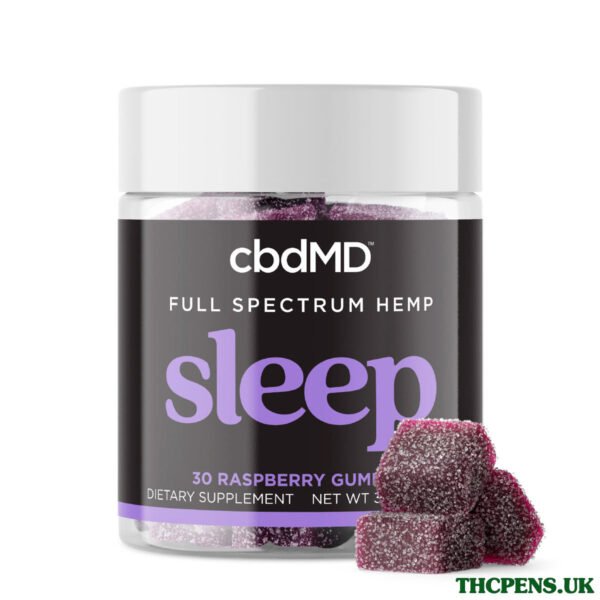 cbdMD, Sleep CBD Gummies, Raspberry, Full Spectrum, 30ct, 90mg THC + 600mg CBN + 1500mg CBD