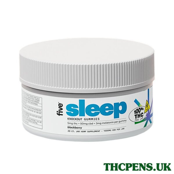 five, Knockout Sleep CBD+THC Melatonin Gummies, Blackberry, Full Spectrum, 20ct, 100mg THC + 1000mg CBD