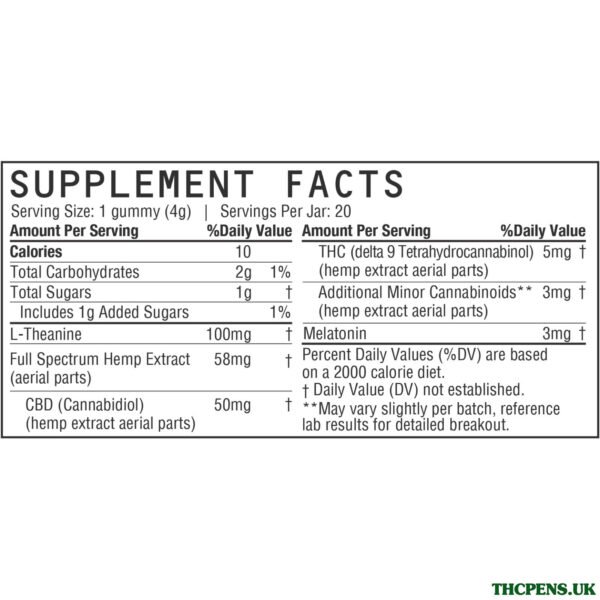 five, Knockout Sleep CBD+THC Melatonin Gummies, Blackberry, Full Spectrum, 20ct, 100mg THC + 1000mg CBD